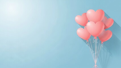 Cluster of Pink Heart Balloons Against a Light Blue Background