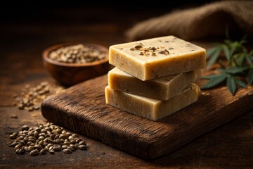 Natural Handmade Soap on Rustic Wooden Background
