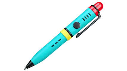 Teal Ballpoint Pen with Red Cap and Yellow Accent