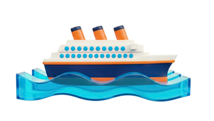 Stylized Cruise Ship on Blue Waves