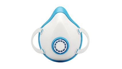 White and blue respirator mask with valve