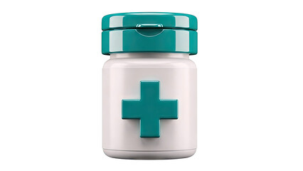 Obraz premium White and Teal Pill Bottle with Cross Symbol