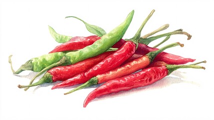Fresh red and green chili peppers isolated on white background