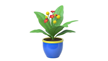 Stylized Potted Plant with Red and Yellow Flowers
