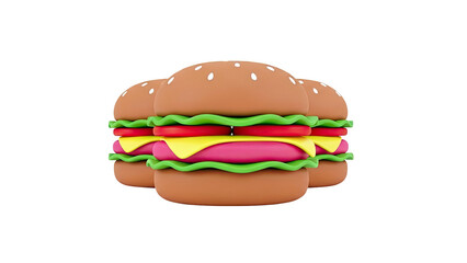 Three Cartoon Hamburgers on White Background