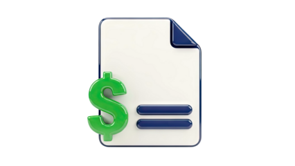 3D Render of a Document with Dollar Sign