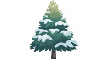 Snowy pine tree snow-covered tree isolated on a transparent background