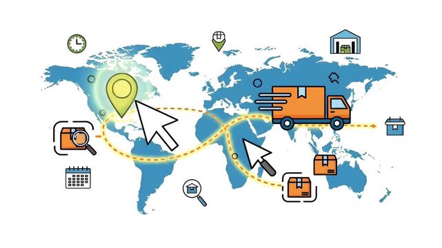 Global Logistics Delivery Truck Motion Graphic World Map Route