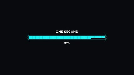 Progress bar animation showing completion of one second in a science fiction style with a dark background