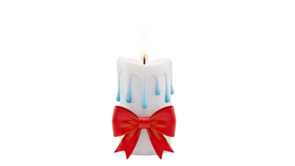 White Candle with Blue Drips and Red Bow