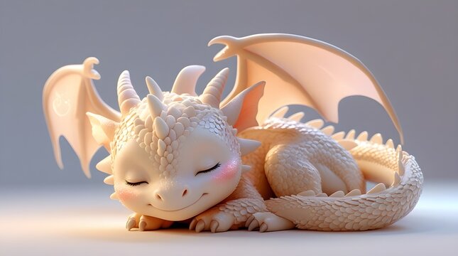 Adorable white dragon sleeping peacefully on ground