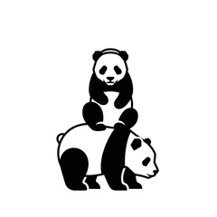 Obraz premium Vector icons Two pandas stacked on top of each other in a simple black and white illustration. EPS Editable