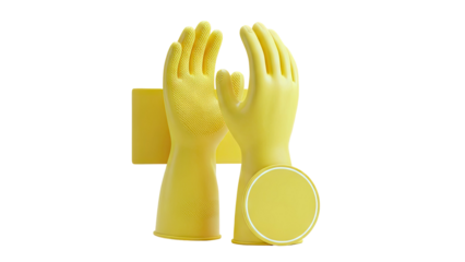 Yellow Rubber Gloves with Textured Grip and Circular Detail