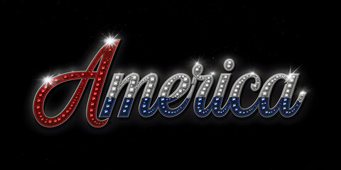 Patriotic "America" Rhinestone Typography - Red, White, and Blue Bling Text Design created with Generative AI Technology, ai, generative 