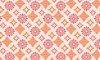 Seamless Boho Geometric Pattern with Ethnic Sun and Diamond Ornaments