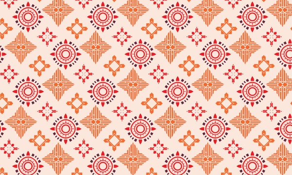 Seamless Boho Geometric Pattern with Ethnic Sun and Diamond Ornaments