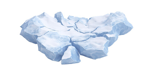A Realistic 3d Render of a Large Cracked Ice Floe Covered with Snow and Broken Into Several Pieces on a Transparent Background
