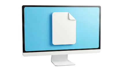 Computer monitor displaying a file icon on a blue screen