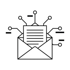Digital Email Marketing Concept. Envelope and Letter with Circuit Board Lines for Technology, Data Communication, and Newsletter Connectivity.
