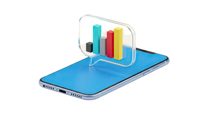 Smartphone displaying a colorful bar chart within a speech bubble