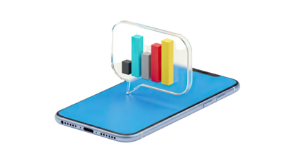 Smartphone displaying a colorful bar chart within a speech bubble