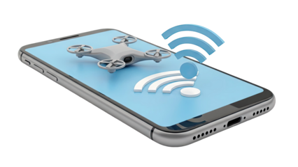 Smartphone with Drone and Wi-Fi Symbols