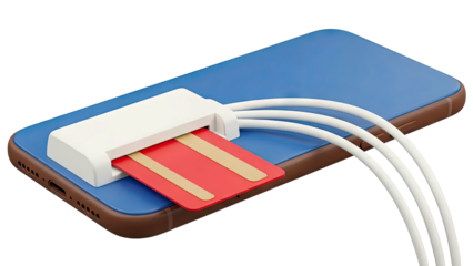 Smartphone with credit card reader and charging cables