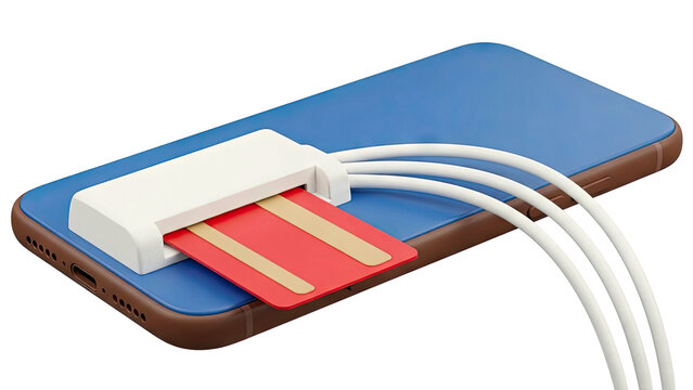 Smartphone with credit card reader and charging cables - Powered by Adobe
