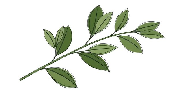 Green Leafy Branch with Detailed Outline and Texture