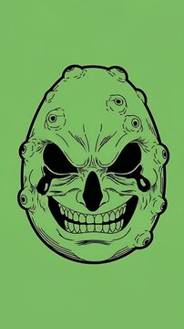 Green Monster Face Animation Scary Illustration