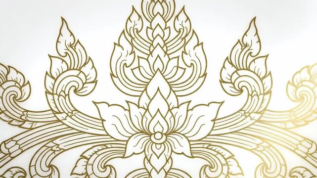 Golden Lotus Ornament in Thai Art Style on White Background Cinematic Motion Graphic