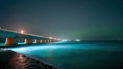 Celestial coastal road lit by streaking car lights