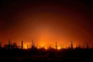 Arizona cactus landscape illuminated by night sky
