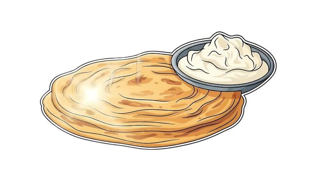 Golden Paratha With Creamy Dip Food Illustration