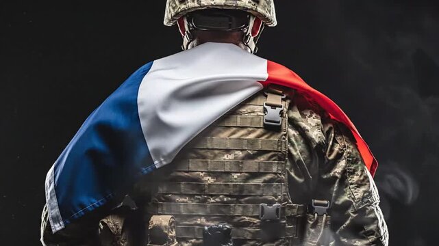 Patriot Soldier with Flag Conducting a Peaceful Vigil Amidst Smoke and Darkness