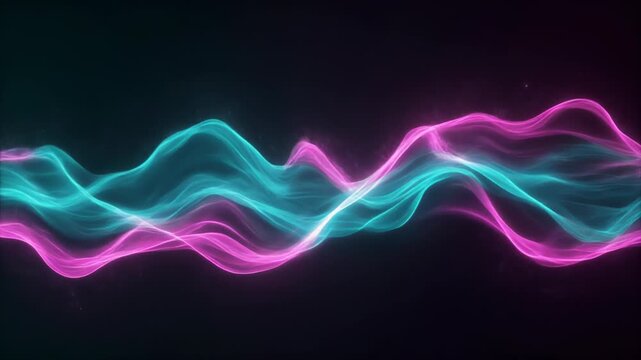 Abstract purple and blue wallpaper design featuring fractal wave patterns with glowing light effects and flowing lines on a dark motion backdrop