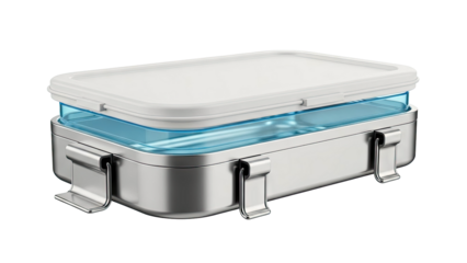 Stainless Steel and Blue Plastic Lunch Box