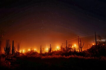 Arizona cactus landscape illuminated by night sky