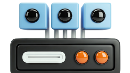 Stylized Retro Gaming Console with Three Blue Cameras