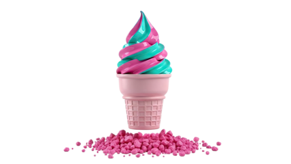 Swirled Pink and Teal Soft Serve Ice Cream Cone with Pink Sprinkles