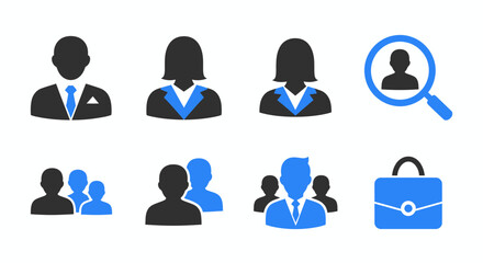 Set of business and professional icons representing people and briefcase.
