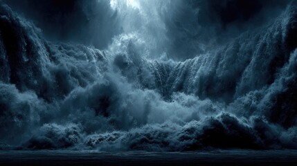 Dramatic stormy ocean scene with dark clouds and powerful waves