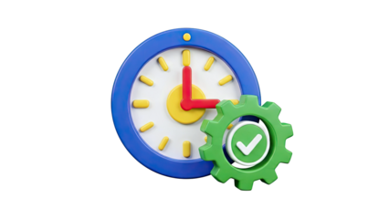 Clock and Gear with Checkmark Icon