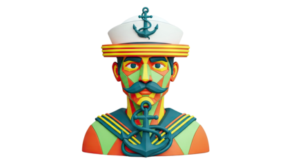 Geometric Sailor Bust with Anchor Motif