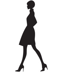 Printable EPS Abstract Black Side Profile Woman Silhouette in Skirt and High Heels for Editable 2D Vector Clip Art