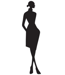 Printable EPS Abstract Black Woman Silhouette Standing Still for Editable 2D Vector Clip Art Design