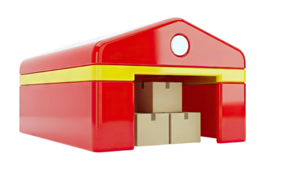 Stylized Red Warehouse with Cardboard Boxes