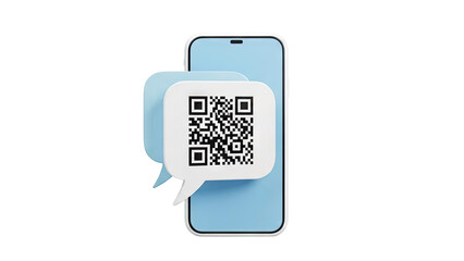 Smartphone with QR Code in Chat Bubble