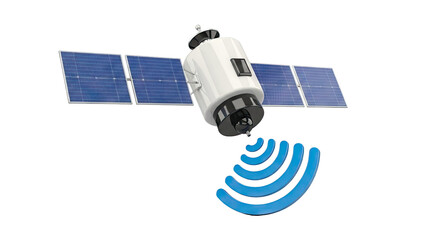 Satellite transmitting data with solar panels