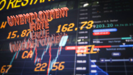 Rising Unemployment Rate Amid Market Volatility and Economic Indicators 3d render.